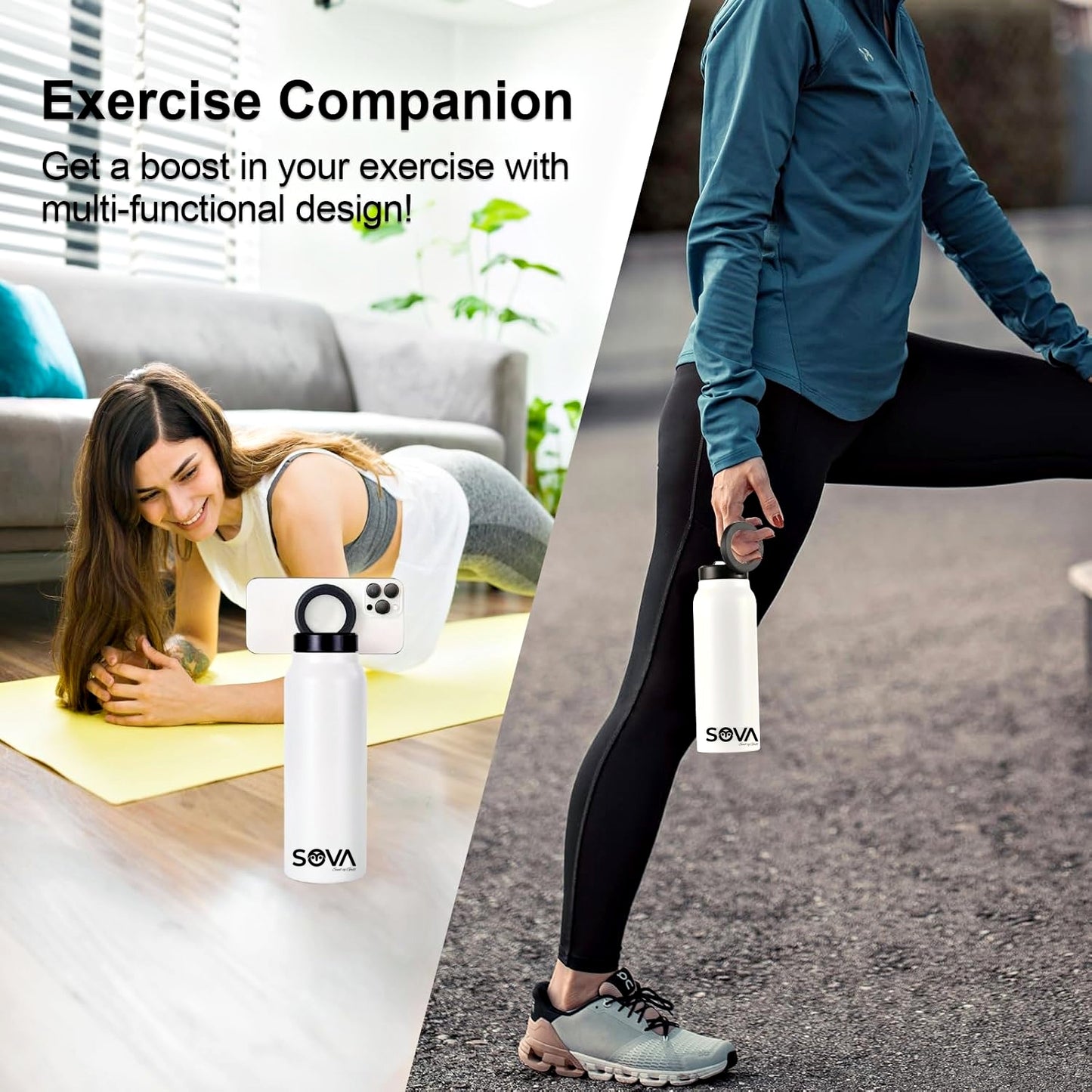 Sova Sunt Hydrohold™ 24oz – Black Water Bottle with Magnetic Phone Holder 700ml