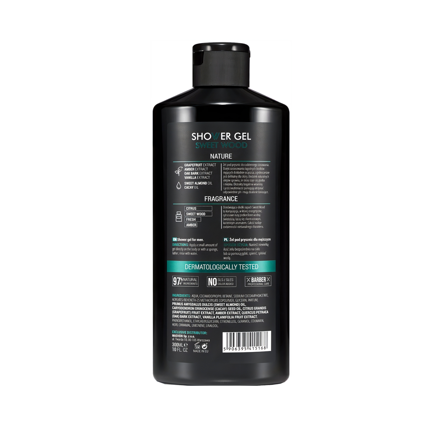 Masveri Dusjsåpe- Sweet Wood 300 ml- Tuxedo.no - Nettbutikk - On Demand Barbers Oslo Norway