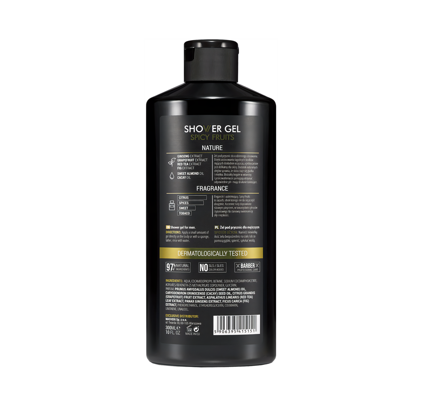 Masveri Dusjsåpe- Spicy Fruits 300 ml- Tuxedo.no - Nettbutikk - On Demand Barbers Oslo Norway