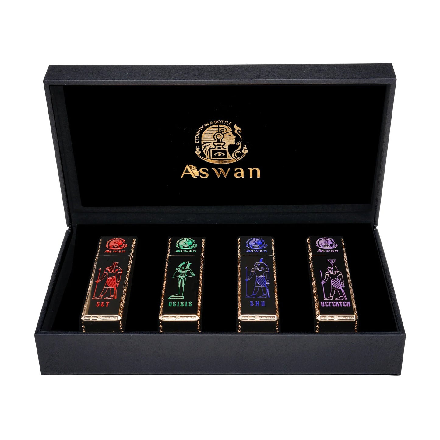 Aswan Travel Set – Set • Osiris • Shu • Nefertem 4 × 15ml